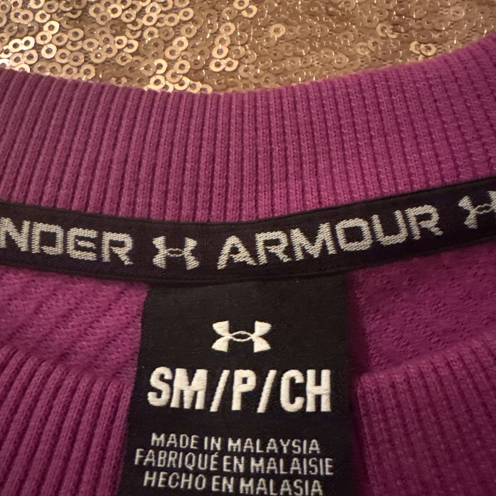 NWOT Under Armour Magenta Ottoman Fleece Crew Side Zip, Very Loose Fit msrp $100 - Picture 4 of 9